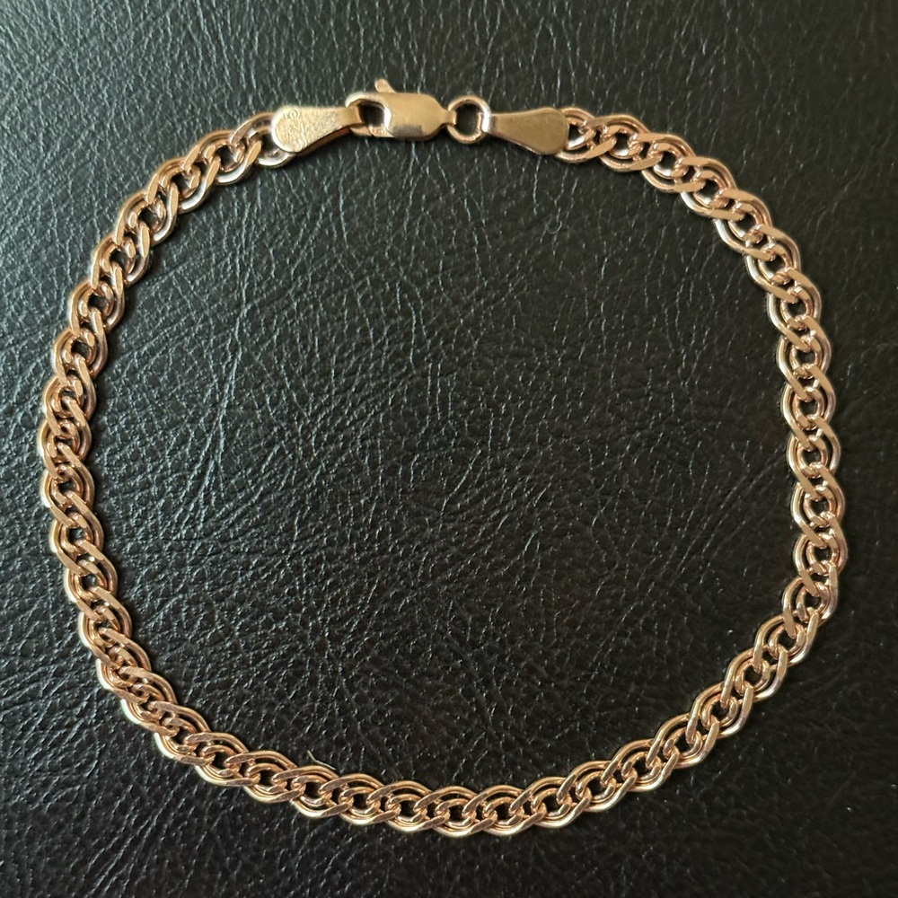 Link chain 5mm 925 silver bracelet unisex rambo 14k rose gold plated - Picture 7 of 7
